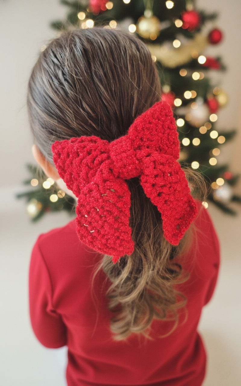 Χειροποίητος Πλεκτός Φιόγκος Μαλλιών - Λαμπερό Κόκκινο